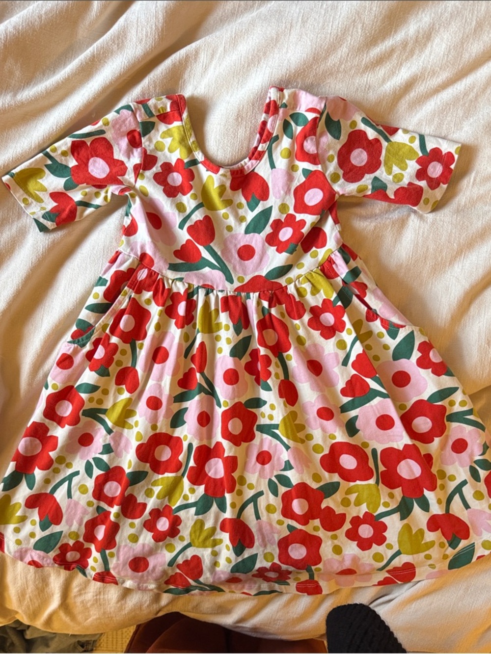 Hanna Anderson Girls Floral Cotton Dress in White and Red